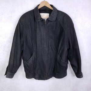 Vtg Luis Alvear "Brass Plum" Womens L Black Leather Bomber Jacket Full Zip Front